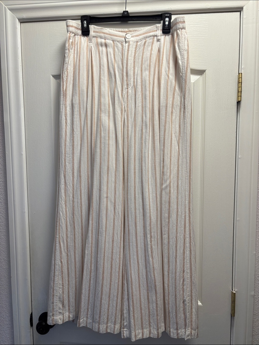 aerie Cream Wide-Leg Striped Pants with Tan Stripes